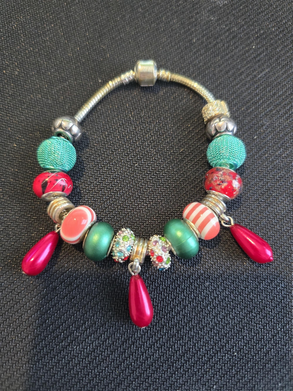 Colorful Bead Charm Bracelet with Pink and Green Accents, Custom One of a Kind!